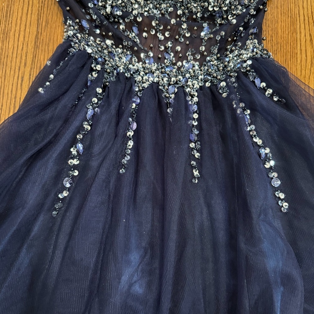 GB Stunning Navy Silver Beaded Sequins Formal Halter Dress Size 13, NWT - Picture 6 of 14